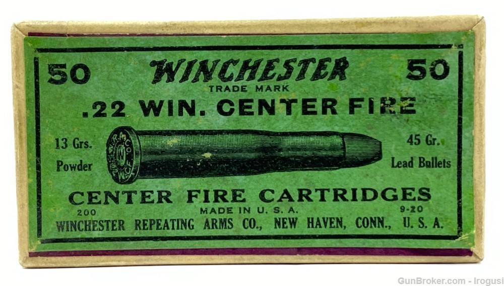 1919 Winchester .22 WCF SEALED Box RARE Green Label Double Labeled -img-0