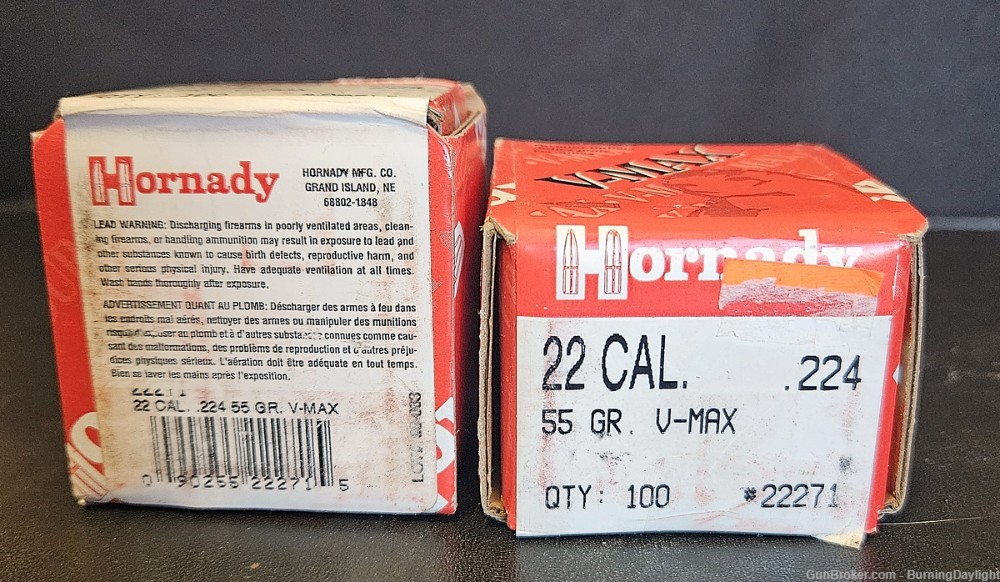Hornady .22 Cal (.224) V-Max bullets (two boxes, 200 rounds total)-img-1