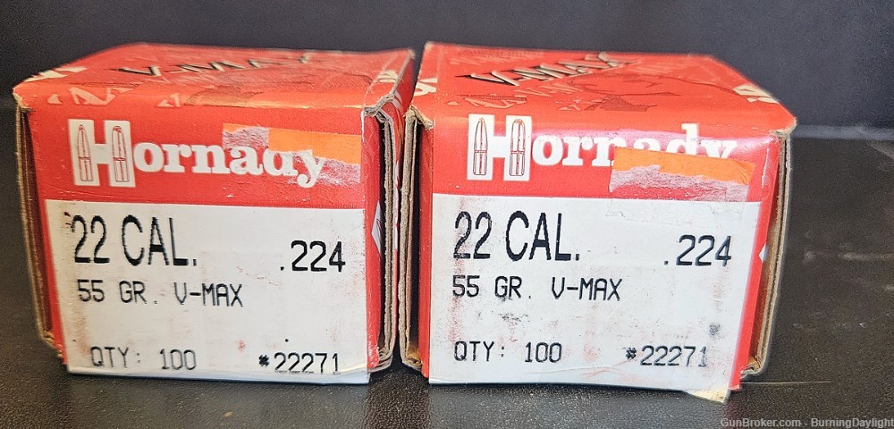 Hornady .22 Cal (.224) V-Max bullets (two boxes, 200 rounds total)-img-0