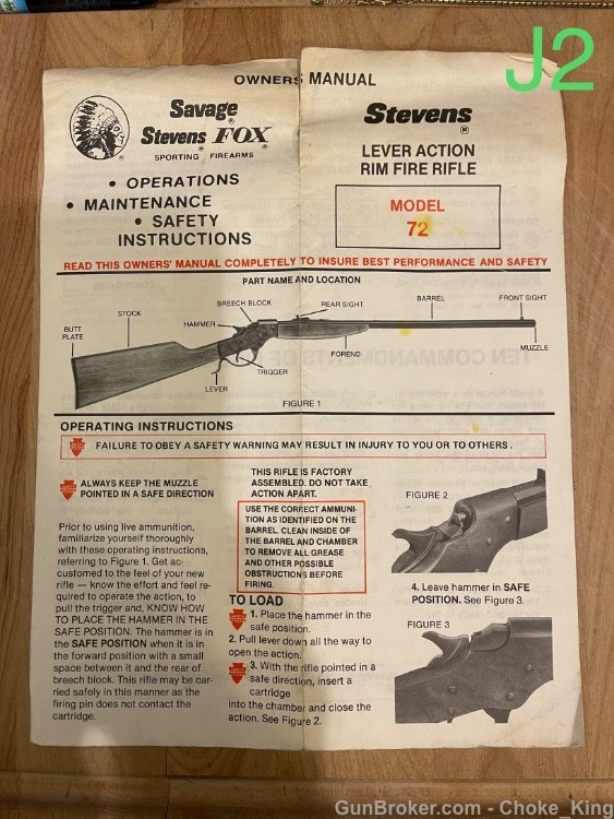 Savage Fox Stevens Model 72 Rolling Block Owners Manual-img-0