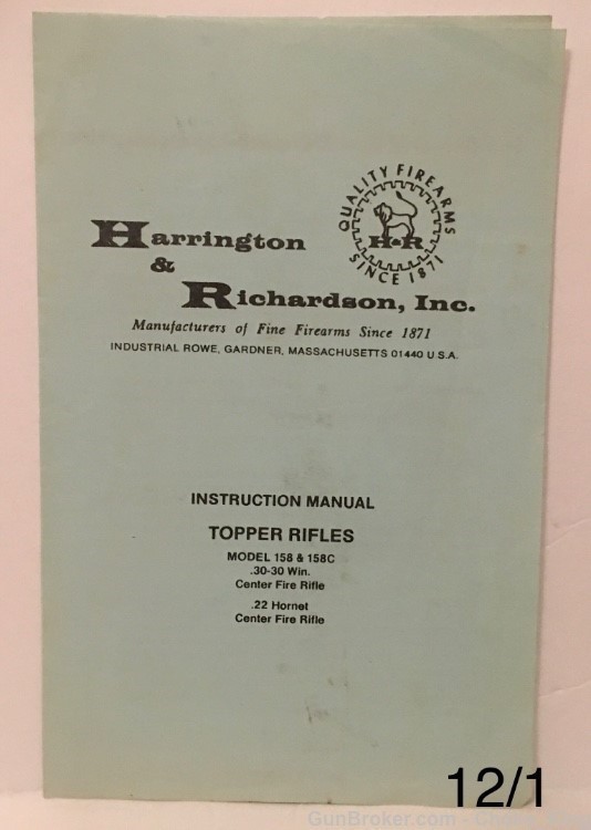H&R Topper Model 158 C Owners Instruction Manual-img-0