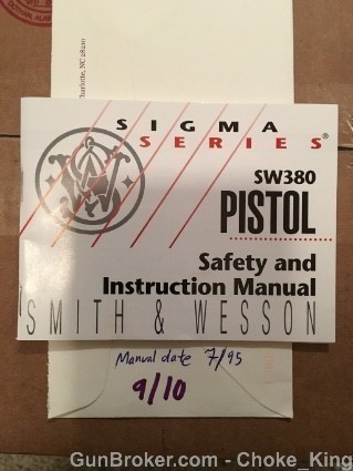 S&W Pistol .380 Sigma Series 7/95 Owners Instruction Manual-img-0