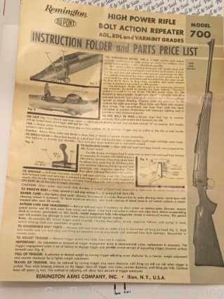 Remington 700 Vintage Owner Instruction Manual-img-0