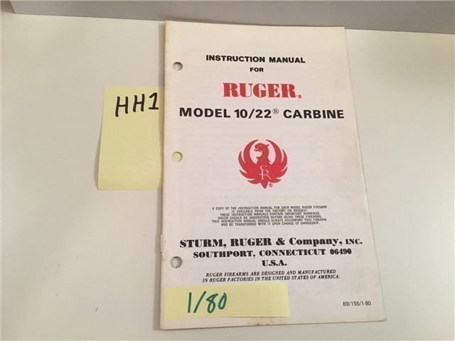 Ruger 10/22 Carbine Owners Instruction Manual 1/80-img-0