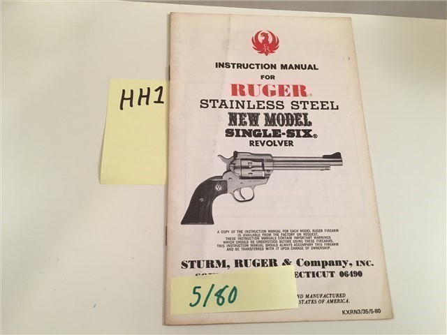 Single Six Ruger Owners Instruction Manual 5-80-img-0