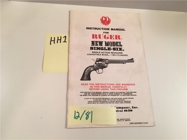Ruger Single Six Owners Instruction Manual 12/81-img-0