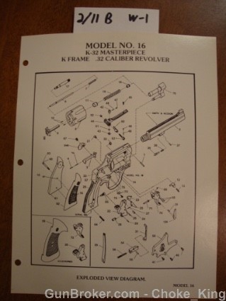 Orig S&W Model 16 Vintage Schematic Parts List-img-0