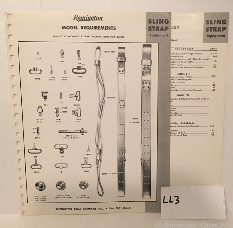 Orig Remington Parts List Schematic Diagram Sling Strap-img-0