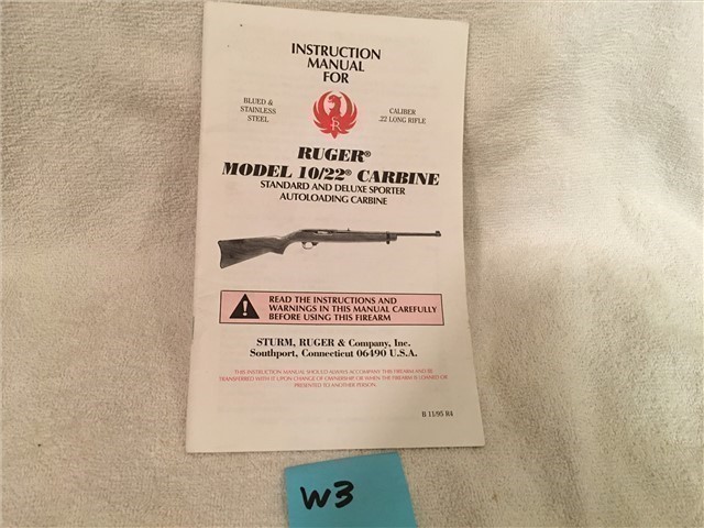 Ruger Model 10/22 Owners Instruction Manual 11/95-img-0
