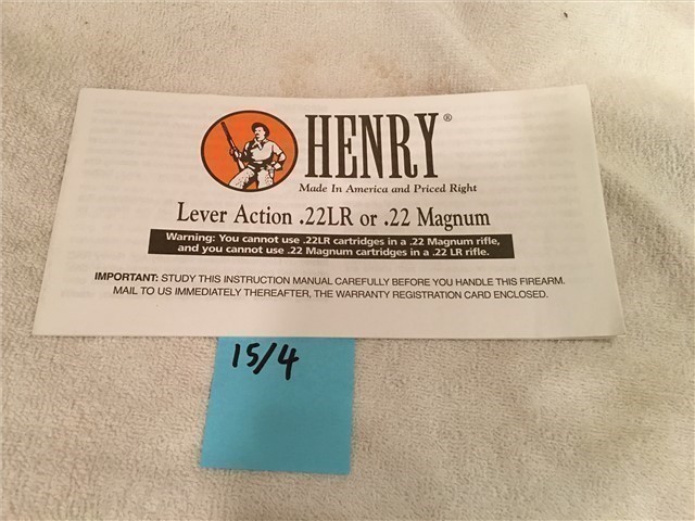 Henry Lever Action Owners Manual .22 Magnum 22-img-0