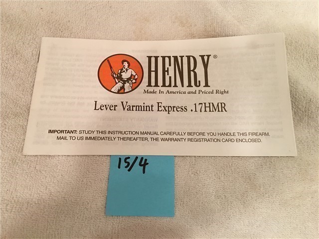 Henry Lever Varmit Express Owners Manual .17 HMR-img-0