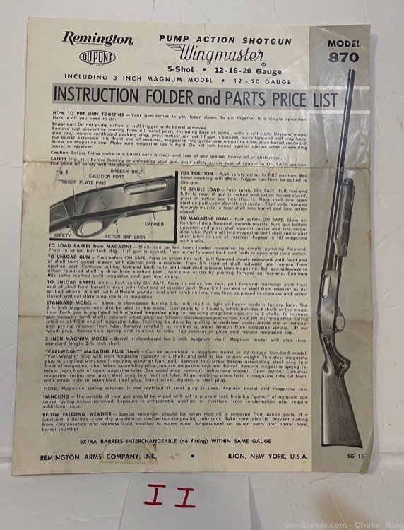 Remington 870 Vintage Owners Instruction Manual -img-0