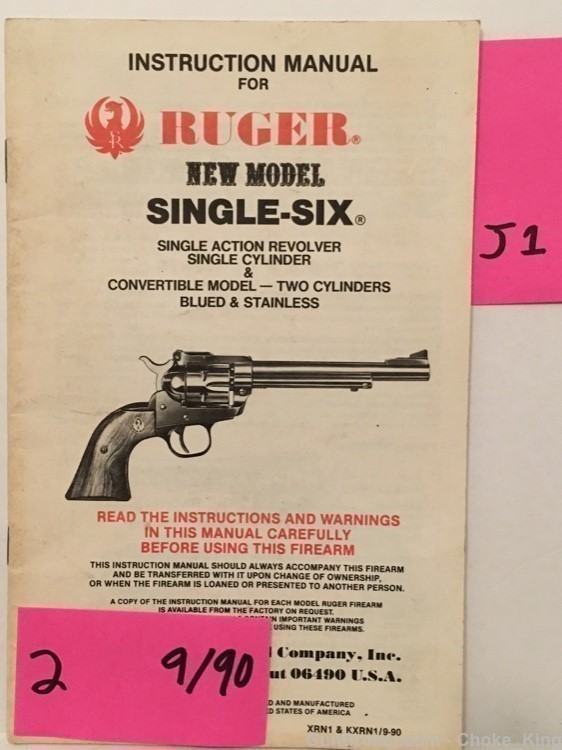 Orig. New Model Single Six Ruger Owners Instruction Manual 9/90-img-0