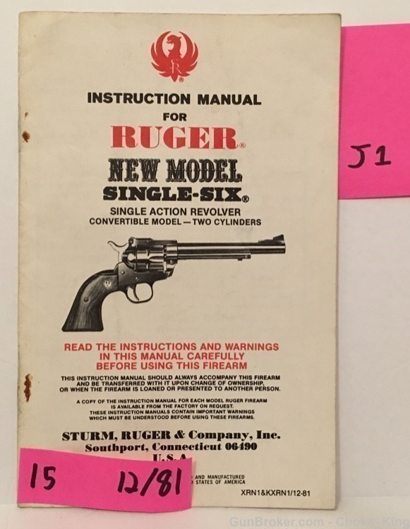 Orig. New Model Single Six Ruger Owners Instruction Manual 12/81-img-0