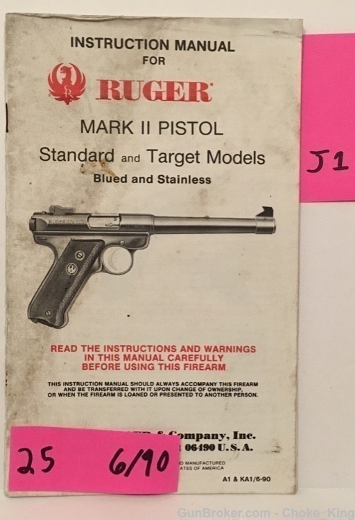 Orig Ruger Mark 2 II .22 Automatic Target Owners Instruction Manual 6/90-img-0