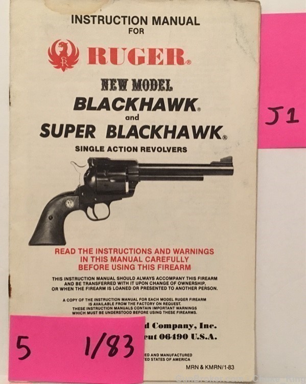 Orig 1/83 New Model Ruger Blackhawk Super  Owners Instruction Manual-img-0