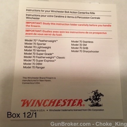 Winchester Model 70 Owners Instruction Manual-img-0