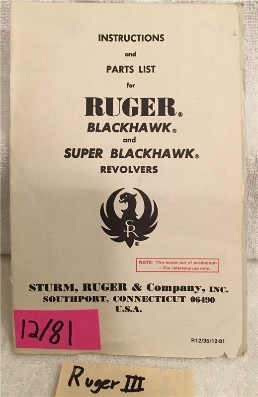 Orig Ruger Blackhawk Super Owners Manual 12-81-img-0
