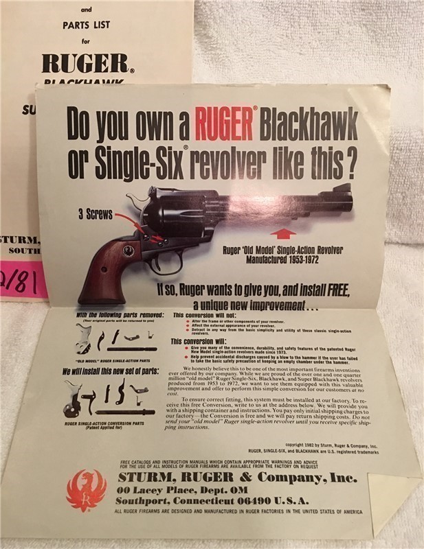 Orig Ruger Blackhawk Super Owners Manual 12-81-img-1