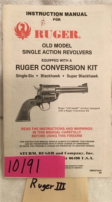 Ruger Old Single Action Conversion Owners Manual-img-0