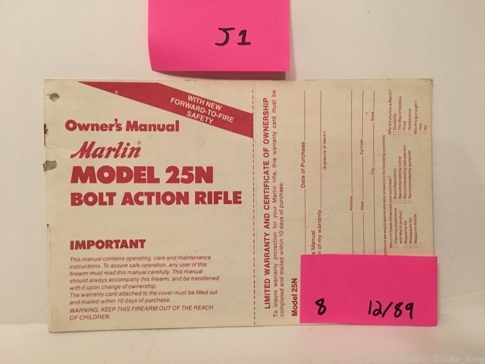 Marlin Model 25N .22 Owners Instruction Manual-img-0