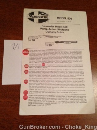 Mossberg Pump Model 500 Owners Instruction Manual-img-0