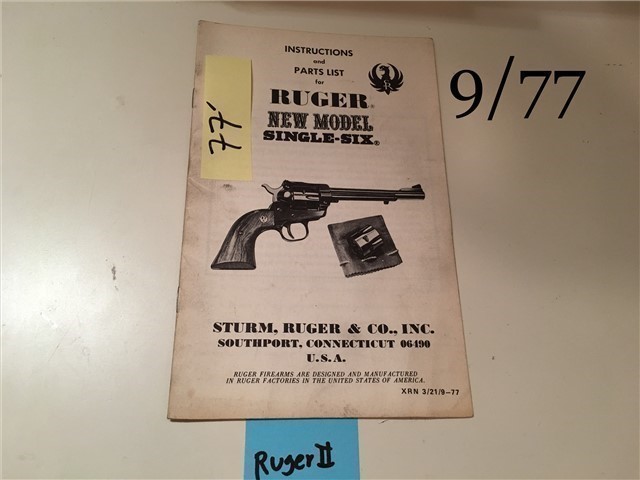 Ruger Single Six 22 Owners Instruction Manual 9/77-img-0