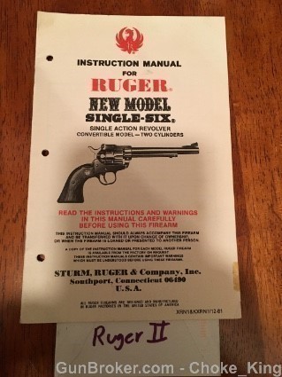 Orig Ruger New Model Single Six Owners Manual 1981-img-0