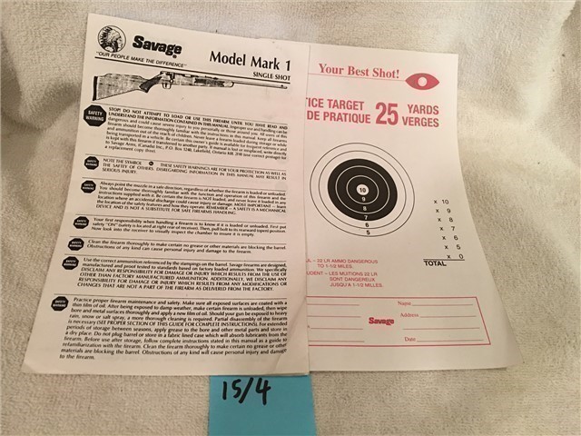 Savage Mark I  Single Shot Rifle Owners Manual-img-0