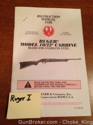 Ruger Model 10/22 Owners Manual Instruction 11/94-img-0