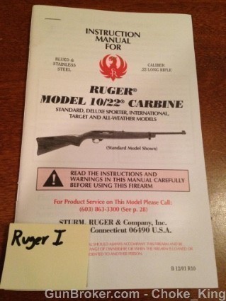 Ruger Model 10/22 Owners Manual Instruction 12/01-img-0