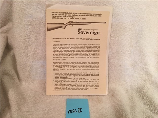 Sovereign Owners Instruction Manual .22 LR Rifle-img-0