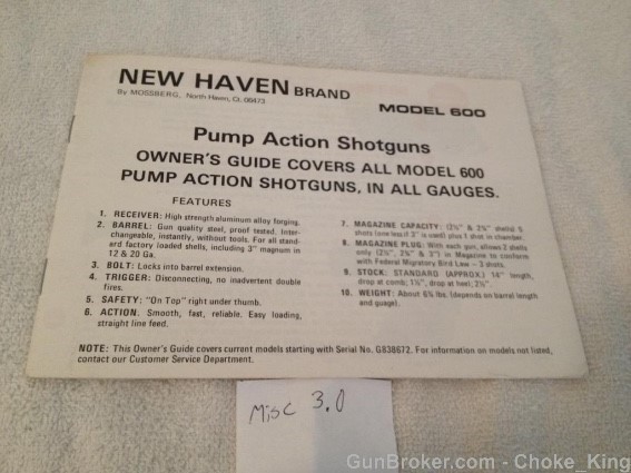 New Haven Model 600 Pump Action Owners Manual-img-0