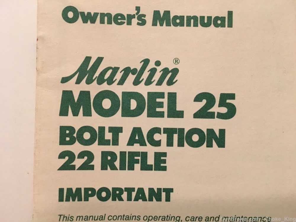 Marlin Model 25 .22 Owners Instruction Manual 1985-img-1