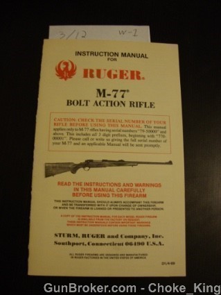 Ruger M-77 Instruction Owners Manual 4/89-img-0