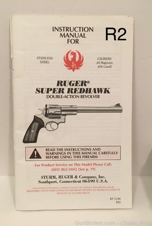 Ruger Owners Instruction Manual Redhawk 11/99-img-0