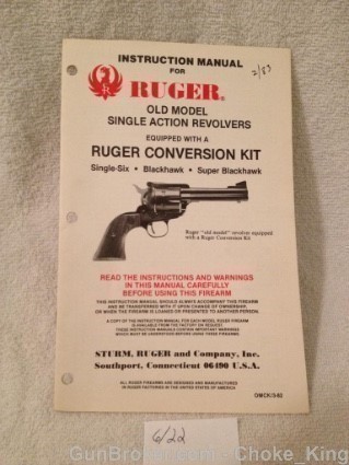 Ruger Old Model Conversion kit Owners Manual 3/82-img-0