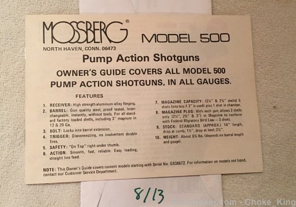 Mossberg Model 500 Owners Instruction Manual-img-0