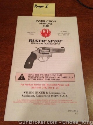 Ruger Model SP101 Owners Manual Instruction 11/04-img-0