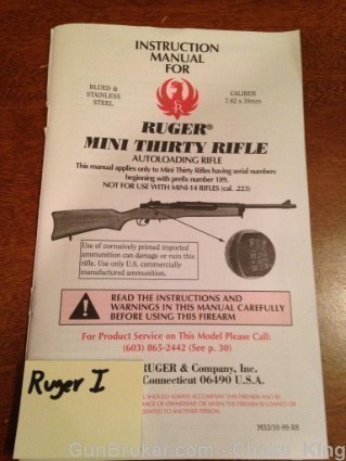 Ruger Mini Thirty Owners Manual Instruction 10/99-img-0