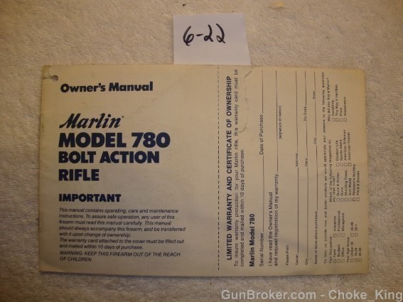 Orig Marlin Model 780 Owners Manual-img-0