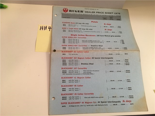 Orig Ruger 1978 Dealer Price sheet-img-0