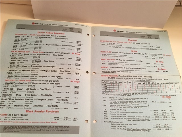 Orig Ruger 1978 Dealer Price sheet-img-1