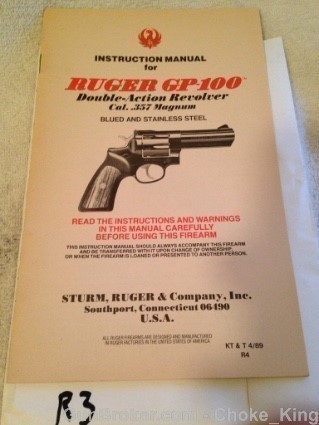 Orig Ruger Model GP-100 Owners Manual 1989-img-0