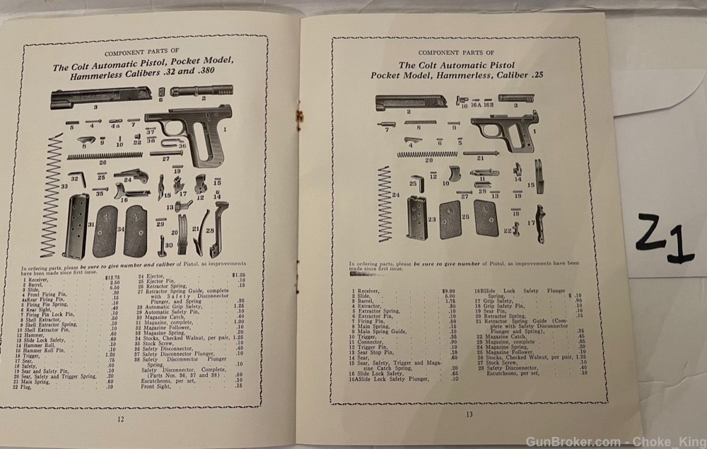Colt Part List & Prices Owners Instruction Manual -img-1