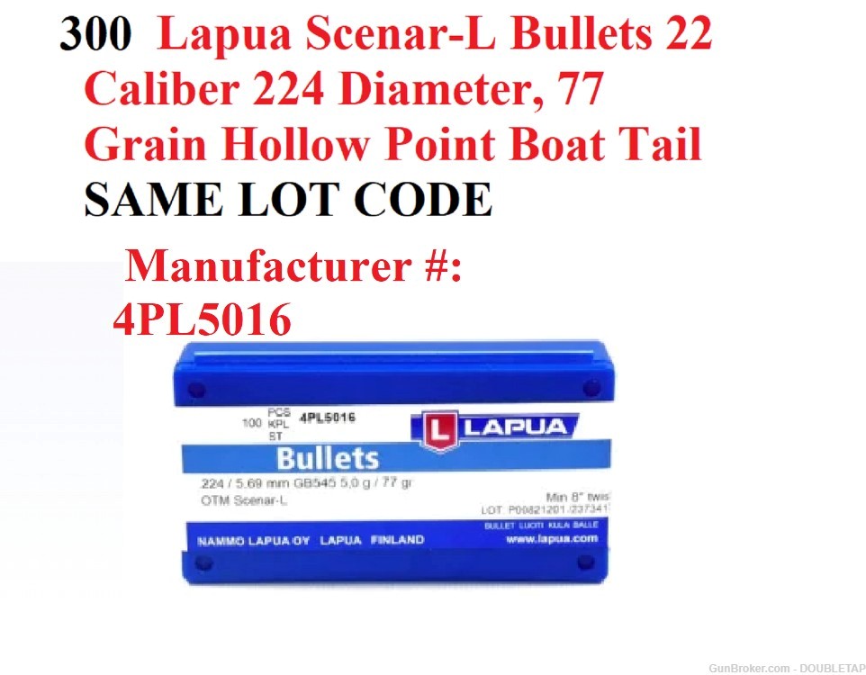 300 Lapua Scenar-L Bullets 22 Cal 77 Grain Hollow Point Boat Tail 5.56 .223-img-0