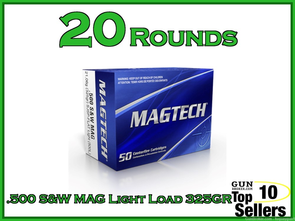 Magtech Light Loading 500 S&W Mag 325 GR SJSP-FLAT 500L 20CT-img-0