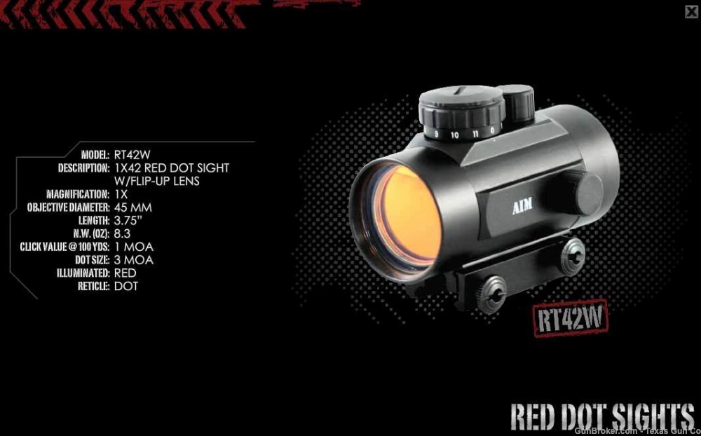 AIM Sports RT42W Red Dot Sight with Weaver Mount and Flip Up Lenses NEW-img-3
