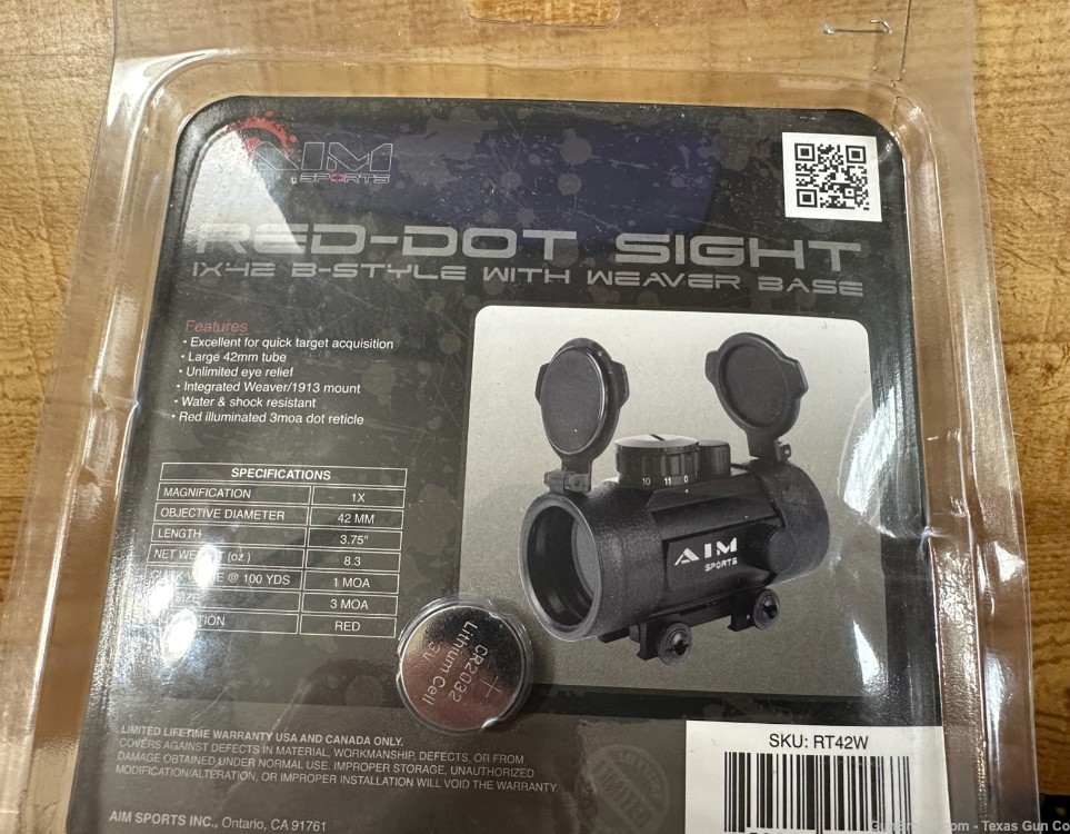 AIM Sports RT42W Red Dot Sight with Weaver Mount and Flip Up Lenses NEW-img-2