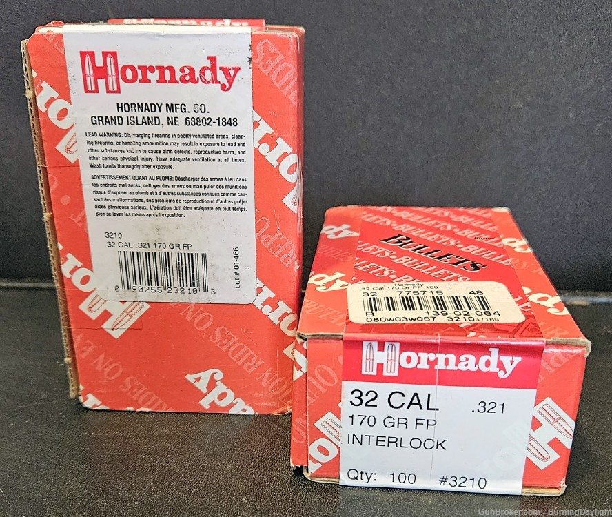 32 Cal Horady 170 gr Interlock FP (2 boxes, 200 rounds total)-img-1